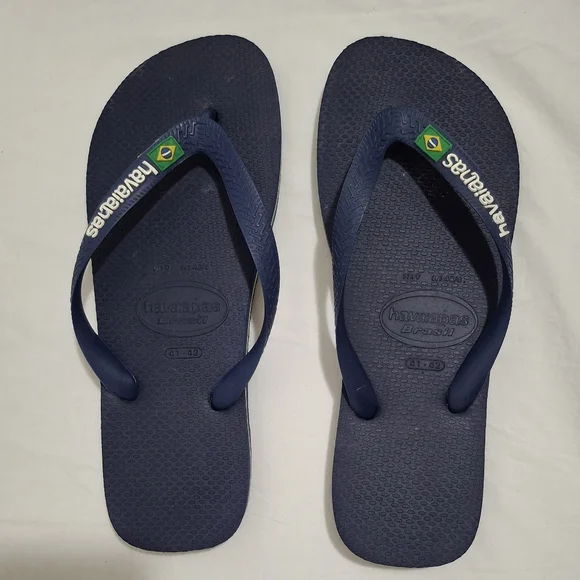 Havaianas Women's Brazil Logo Navy Flip Flops Size 9.5 To 10 41-42 - Picture 6 of 8